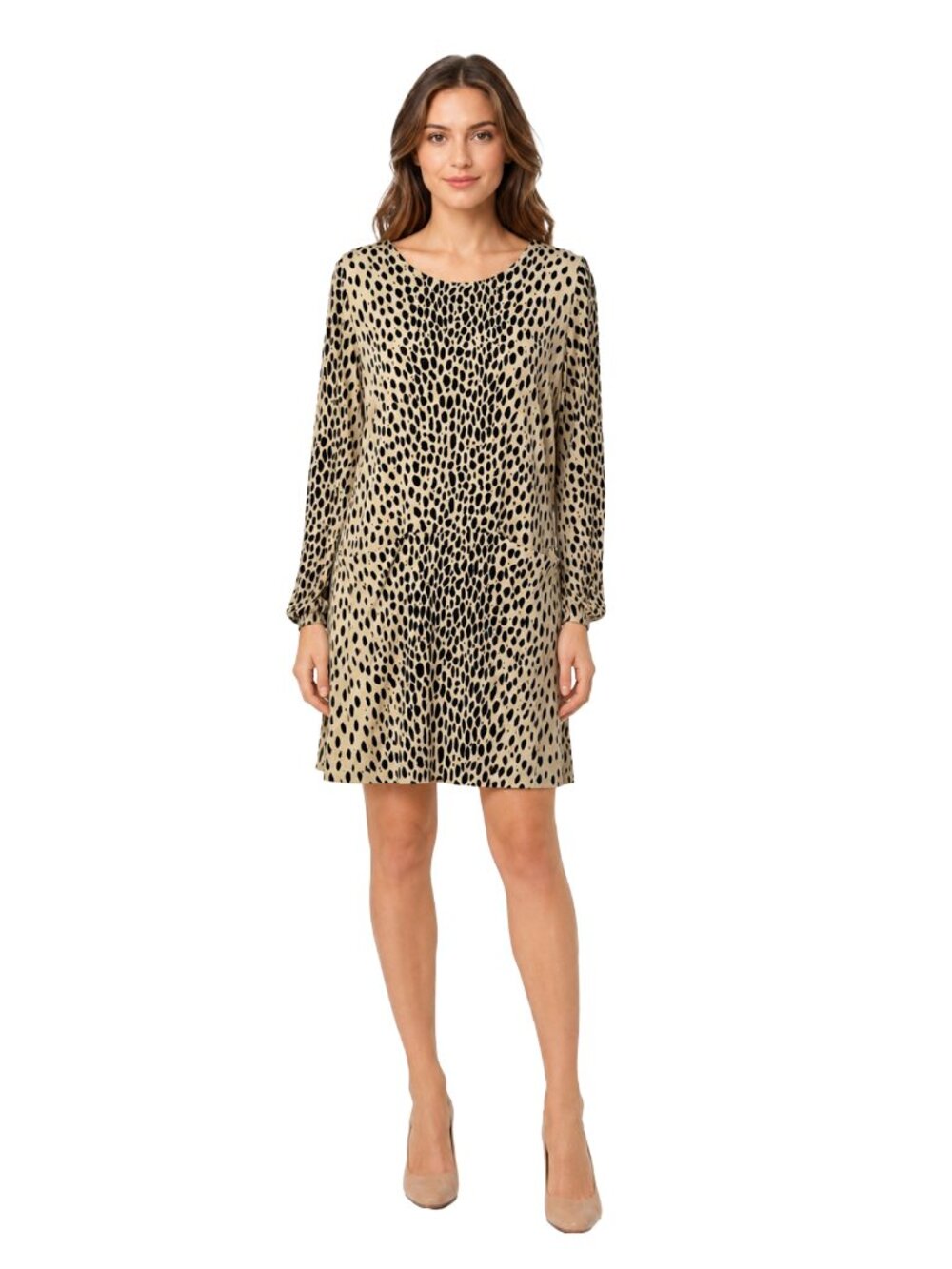 J.Crew Leopard Print Shift Dress Size 10 Long Sleeve Neutral Chic